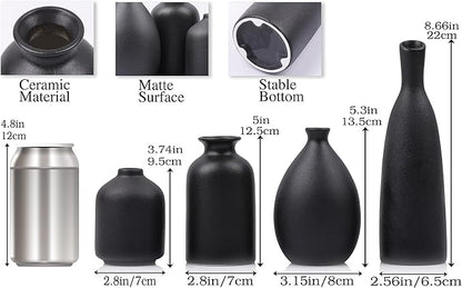 Black Ceramic Vase Set of 4, Matte Black Vases for Home Decor, Ceramic Small Bud Vase for Flowers, Modern Minimalism Decorative Flowers Vases for Centerpieces, Table, Shelf, Office Decor