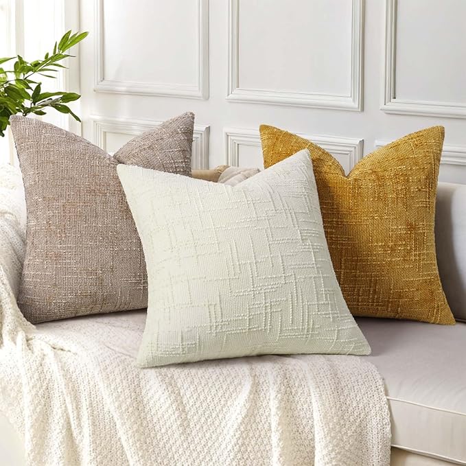 decorUhome Spring Oatmeal Chenille Throw Pillow Covers 12x20 Set of 2 Textured Slubby Couch Pillow Covers Farmhouse Accent Modern Neutral Decorative Pillow Cases for Bed Sofa Living Room