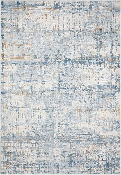 9x12 Area Rug for Living Room, Extra Large Washable Rug, Soft Blue Abstract Rug for Bedroom, Office, Farmhouse, Low Pile Imitation Wool Non Slip Carpet Ideal for High-Traffic Areas, Blue Beige