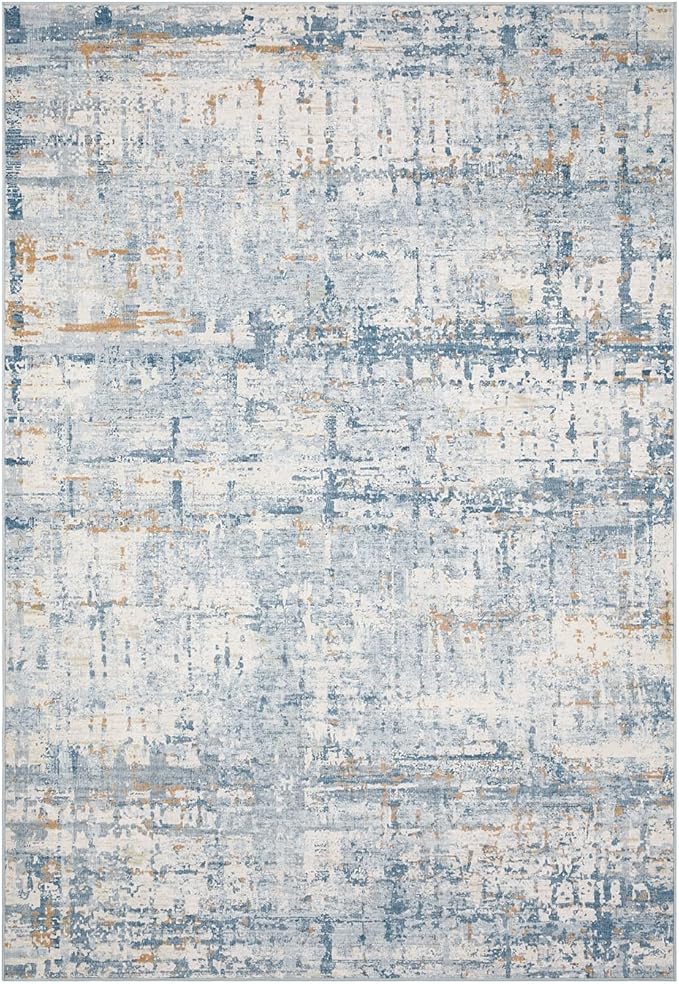 5x7 Area Rugs for Bedroom Living Room,Non-Slip Washable Rug, Modern Abstract Blue Rugs for Dining Room, Foldable Thin Indoor Carpet Stain Resistant(Blue Beige)
