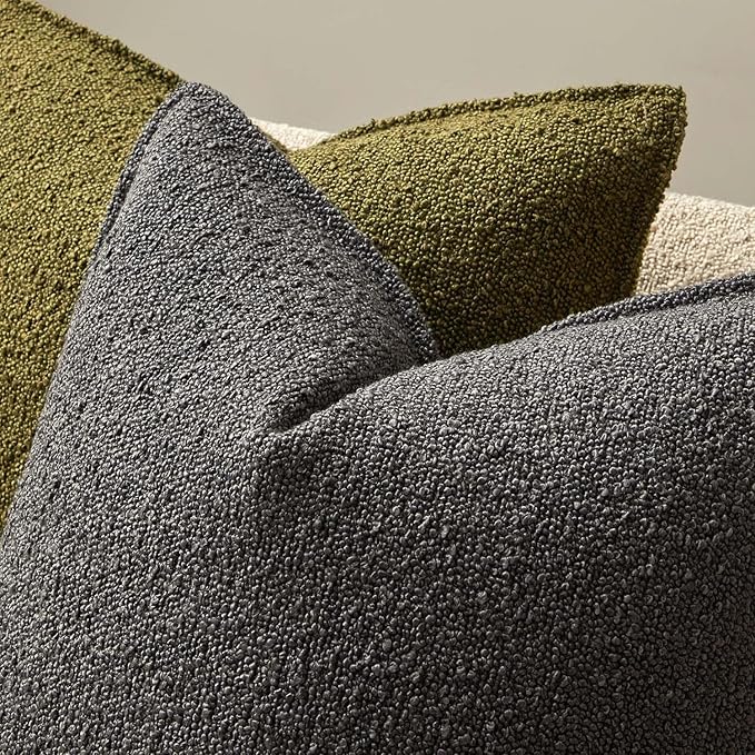 JUSPURBET 12x20 Pillow Covers Set of 2 Decorative Throw Pillow Covers Case for Couch Sofa Bed Soft Boucle Textured Lumbar Cushion Covers with Hidden Zipper for Home Decor Living Room,Dark Grey