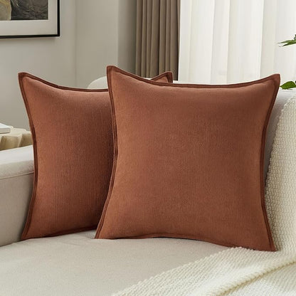 FUTEI Rust Chenille Throw Pillow Covers 24x24 Inch Set of 2,Edges Double-Stitched European Cushion Cases,Modern Home Decor for Couch Living Room