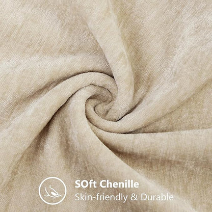 decorUhome Chenille Beige Spring Throw Pillow Covers 26x26 Inch Set of 2, Decorative Soft Couch Pillow Covers Solid Dyed Accent Farmhouse Neutral Square Pillow Cases for Sofa