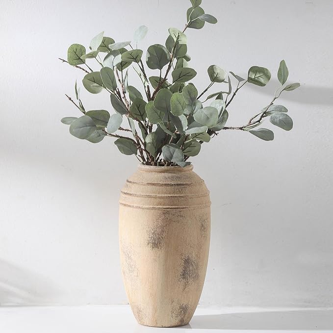 Ceramic Flower Vase with Handles, 12 inch Tall Vase for Centerpieces, Large Decorative Terracotta Vases, Farmhouse Rustic Vases for Home Decor, Living Room, Table, Neutral vase Lyeec