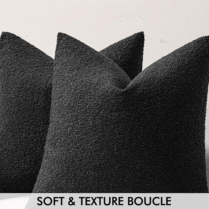 MIULEE 22x22 Inch Decorative Euro Sham Throw Pillows for Bed Set of 2 Textured Boucle Neutral Winter Throw Pillow Covers Black Accent Solid Euro Couch Pillowcases Sofa Livingroom Home Decor