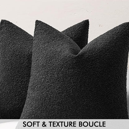 MIULEE 20x20 Inch Decorative Pillow Covers for Couch Bed Set of 2 Textured Boucle Neutral Winter Throw Pillows Halloween Black Accent Solid Cushion Pillowcases Sofa Livingroom Home Decor