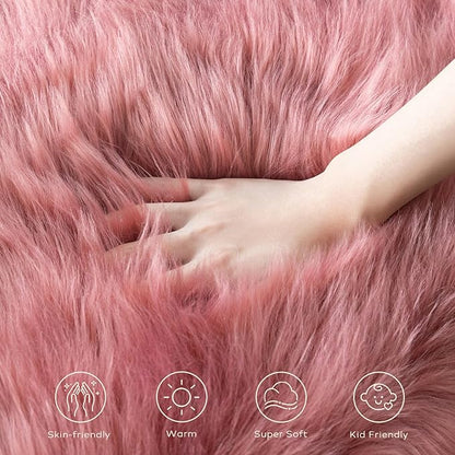 Ashler Faux Fur Area Rug - Ultra Soft 3 x 5 Feet Sheepskin, Fluffy Shaggy Blush Pink, Machine Washable - Nursery Decor Throw for Bedroom, Living Room, Kids Room