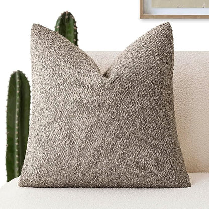Foindtower Decorative Textured Boucle Throw Pillow Covers Accent Solid Pillow Cases Neutral Soft Cozy Couch Cushion Case for Chair Sofa Bedroom Living Room Home Decor 22x22 Inch,1PC,Light Taupe