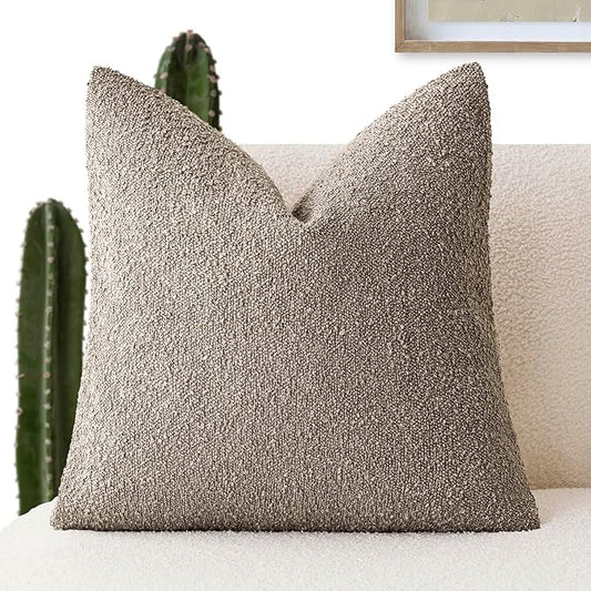 Foindtower Decorative Textured Boucle Throw Pillow Covers Accent Solid Pillow Cases Neutral Soft Cozy Couch Cushion Case for Chair Sofa Bedroom Living Room Home Decor 18x18 Inch,1PC,Light Taupe