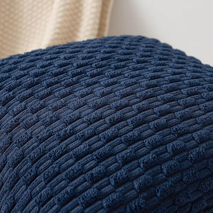 Kevin Textile 16x24 Inch Pillow Cover 1 Pack Boho Decorative Soft Striped Corduroy Lumbar Farmhouse Color Accent Rectangle Cushion Case for Living Room Couch Sofa Bed, Navy Blue