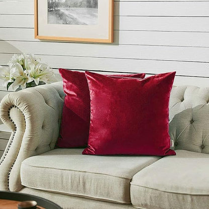 FY FIBER HOUSE Pack of 2 Velvet Throw Pillow Covers Christmas Decorative Square Pillowcase Soft Solid Cushion Case for Sofa/Couch Use, 20 x 20 Inch Red