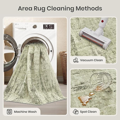 Valenrug Washable Rug 9x12 - Stain Resistant 9x12 Area Rugs for Living Room, Non Slip Backing Printed Rugs for Bedroom, Folable Machine Washable Area Rug(Green,9'x12')