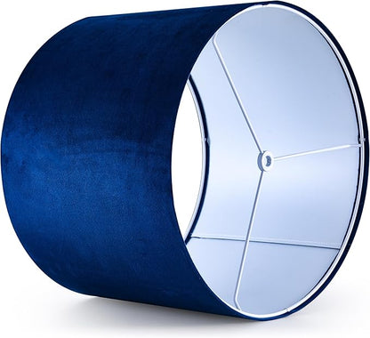 GO&SO Large Drum Lamp Shades Set of 2 Blue Velvet Lampshade 16"Top×16"Bottom×12"High(Spider) Modern Lamp Shades for Table Lamp & Bedside Lamps Replacement in Hand Crafted-Art Decor