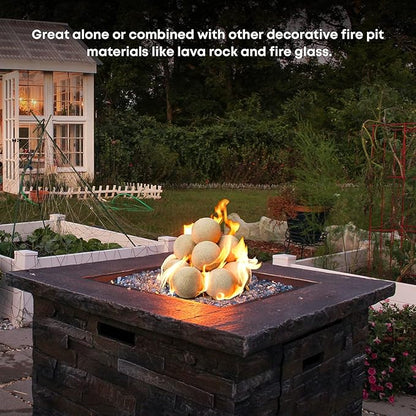 Stanbroil Ceramic Balls - 4” Round Fire Stones for Fire Pit Fire Bowl and Fireplace - Set of 12, Beige