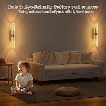 camuucci Battery Operated Gold Wall Sconces Set of 2 Rechargeable Battery Powered Wall Light with 18000mAh Not Hardwired Dimmable Wall Lamp Fixtures for Bedroom Living Room 15.3 Inches