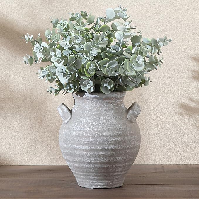 Ceramic Farmhouse Flower Vase, 7.36 Inch Rustic Decorative Vintage Vases for Home Decor Table Living Room Kitchen Bedroom Shelf Mantel Wedding Centerpiece