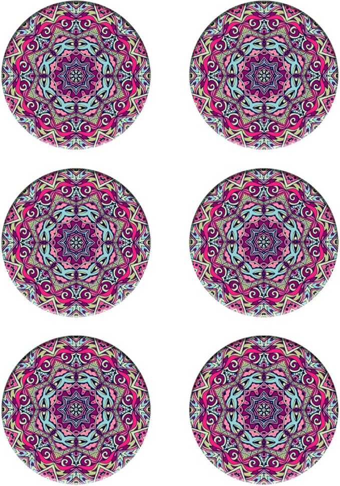 Coasters Set of 6 Mandala Pattern Ceramic Drink Coaster with Cork Base Modern Style Coasters for Mugs and Cups Office Kitchen 4 in