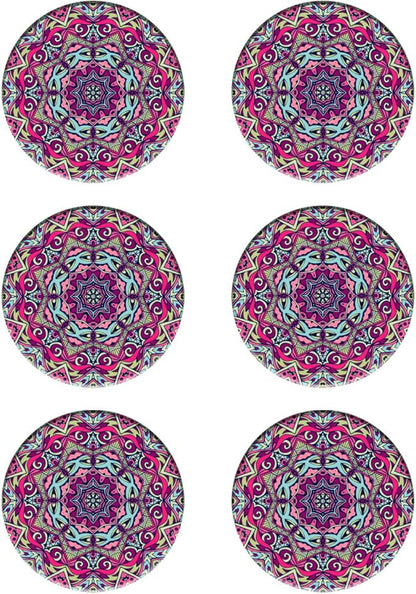 Coasters Set of 6 Mandala Pattern Ceramic Drink Coaster with Cork Base Modern Style Coasters for Mugs and Cups Office Kitchen 4 in