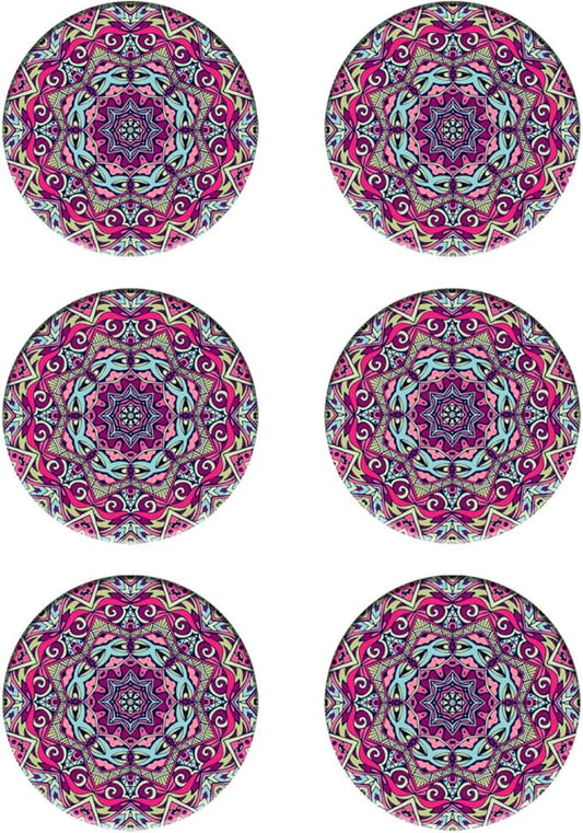 Coasters Set of 6 Mandala Pattern Ceramic Drink Coaster with Cork Base Modern Style Coasters for Mugs and Cups Office Kitchen 4 in