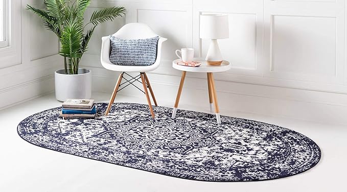 Rugs.com Arlington Collection Rug – 3' x 5' Oval Navy Blue Medium-Pile Rug Perfect for Living Rooms, Large Dining Rooms, Open Floorplans