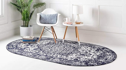 Rugs.com Arlington Collection Rug – 3' x 5' Oval Navy Blue Medium-Pile Rug Perfect for Living Rooms, Large Dining Rooms, Open Floorplans