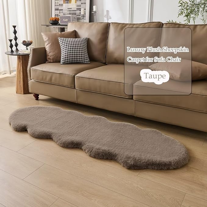 1700GSM Fuzzy Faux Sheepskin Fur Area Rug,Extra Soft Faux Fur Mat,Fluffy Shaggy Fur Rug for Bedroom Living Bedside Rug Room Decor-Taupe, 4 x 6 ft