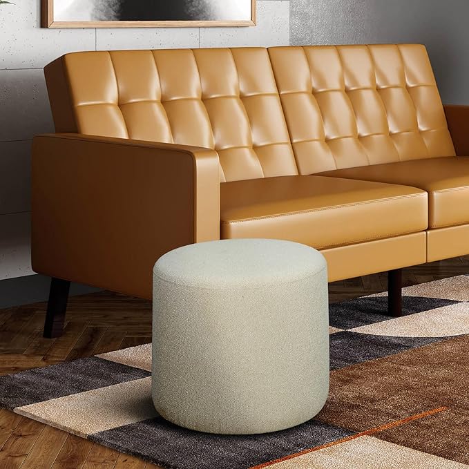 Lifestyle Solutions 19” Wentworth Ottoman Round Elegant Boucle Fabric, Stationary Ottomans, Backless Chair, Footrest for Living Room, Footstool Office, Bedroom, Padded Seat, Snow White Ivory