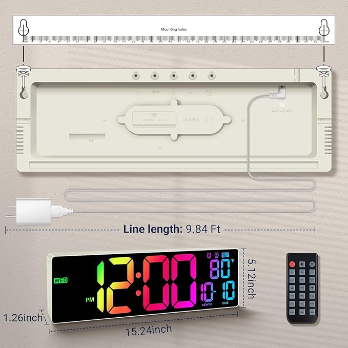 16.5" Large Digital Wall Clock: 11 RGB Colors Wall Mount Decor Clock for Living Room Bedroom Office Classroom, House Warming Gifts New Home Decor, for Men Women Khaki