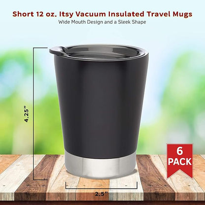 DISCOUNT PROMOS 12 oz. Itsy Vacuum Insulated Travel Mugs - 6 Pack - Black