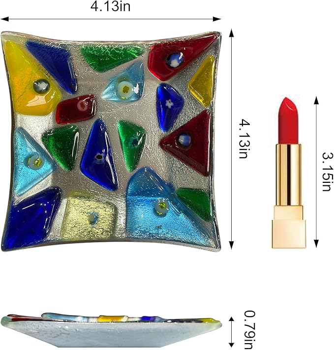 LADY&HOME Glass Decorative Jewelry Tray,Fused Art Glass Silver Foil Trinket Dish for Earrings,Necklace,Keys,Birthday Mother's Day Christmas Gifts for Women (Triangle)
