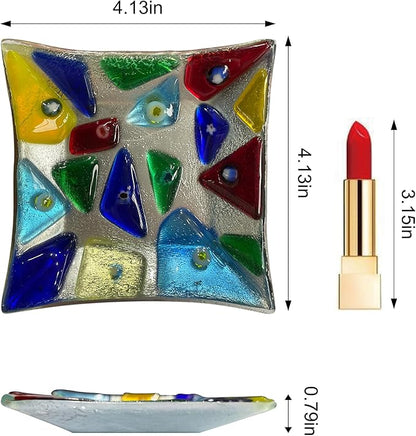 LADY&HOME Glass Decorative Jewelry Tray,Fused Art Glass Silver Foil Trinket Dish for Earrings,Necklace,Keys,Birthday Mother's Day Christmas Gifts for Women (Triangle)