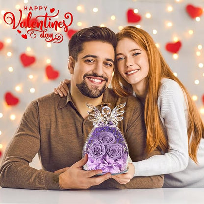 Beferr Valentines Day Rose Gifts for Her Women Mom Gifts for Birthday, Fresh Flowers for Delivery Prime Forever Preserved Rose in Glass Angel Figurine, for Grandma Wife Kids Daughter
