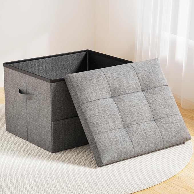 Storage Ottoman Foot Rest Stool, Foldable Footstool Storage Bench with Thicker Foam Padded Seat,Foot Rest Stool, 43L Ottoman with Bench, Holds Up to 350lbs, 17x13x13in,Drak Gray