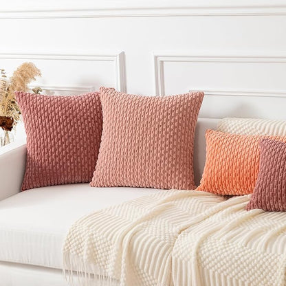Kevin Textile Valentines Day Throw Pillow Covers Soft Corduroy Decorative Set of 2 Boho Striped Pillow Covers Pillowcases Farmhouse Home Decor for Couch Bed Sofa Living Room 26x26 Inch Blush Pink