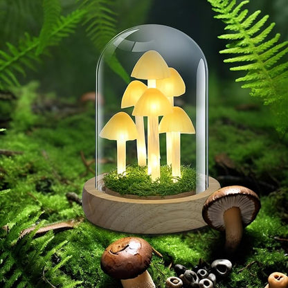 QUELIEN Christmas Mushroom Lamp in Glass Dome,Mushroom Gifts for Women - Warm White LED Night Light for Bedroom Decor,Unique Gifts for Women, Housewarming Birthday Decorations