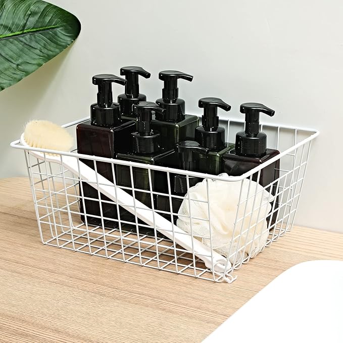 14" Upright Freezer Storage Baskets, Large White Wire Storage Bins Bakset for Freezer, Pantry, Bathroom Organizing, Set of 2