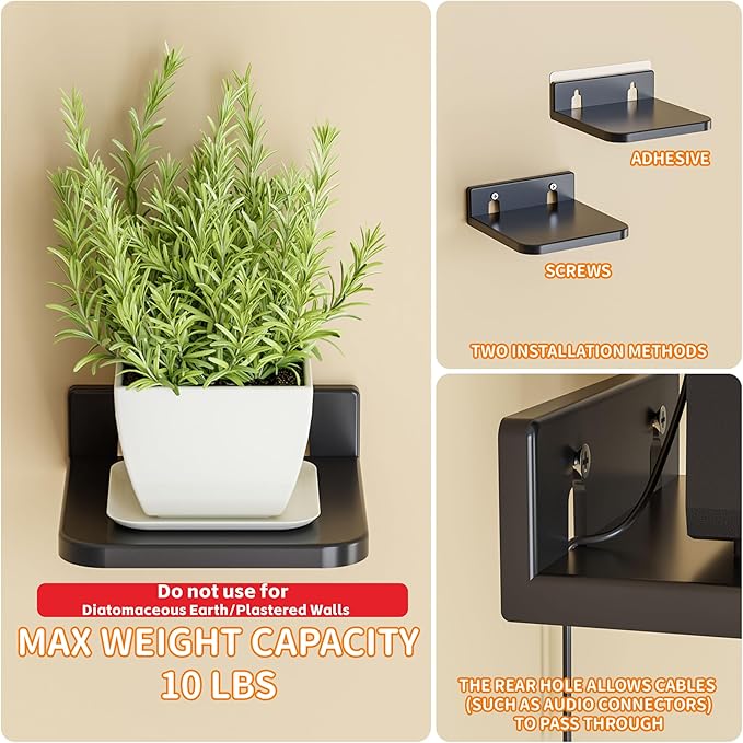 Yieach 5 Inch Mini Wall Shelf for Figurine,Action Figure Shelves,Bedroom,Gaming Room Decor,4 Pack No Drill Adhesive Acrylic Floating Shelves for Picture,Plant,Funko,Anime Figure Display Shelf,Black