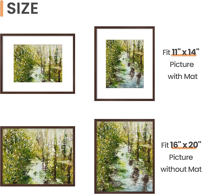 upsimples 16x20 Picture Frame Set of 5, Display Pictures 11x14 with Mat or 16 x 20 Without, Wall Gallery Poster Frames, Brown