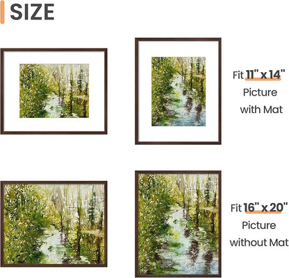 upsimples 16x20 Picture Frame Set of 5, Display Pictures 11x14 with Mat or 16 x 20 Without, Wall Gallery Poster Frames, Brown