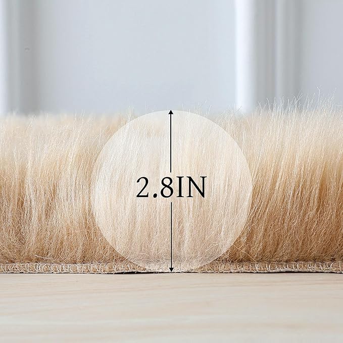 Faux Fur Rug Sheepskin Shag Fluffy Fuzzy Beige 2x3 ft Small Rugs for Bedroom Bedside Bed Floor Living Room Plush High-Density Cushion Carpet Super Sofa Cover