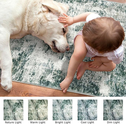 Modern Abstract Entryway Rug Indoor 2x3 Washable Non-Slip Soft Grey Green Colorful Small Area Rug Kitchen Mat Thin Print Faux Wool Floor Carpet for Entrance Bedroom Office