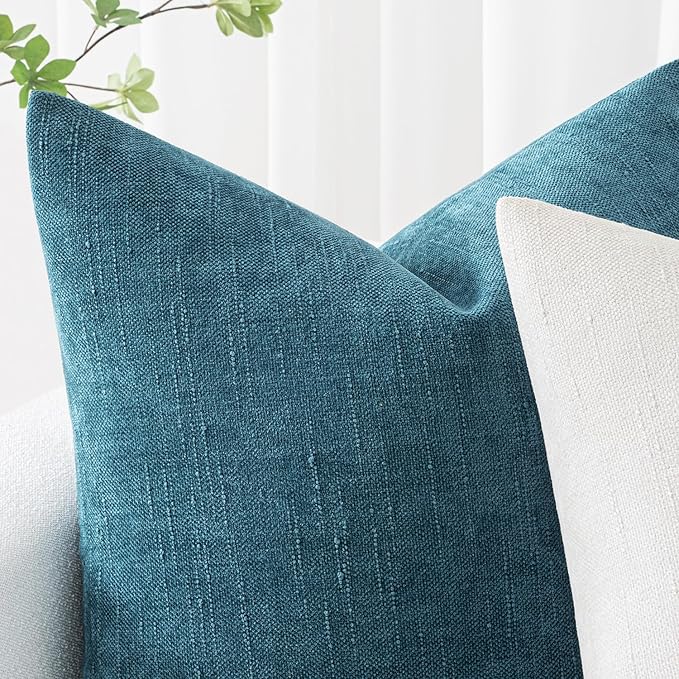 MIULEE Pack of 2 Decorative Throw Pillow Covers Soft Chenille Throw Pillows Solid Textured Cushion Covers for Couch Sofa Bedroom Living Room 20x20 Inch, Teal Blue