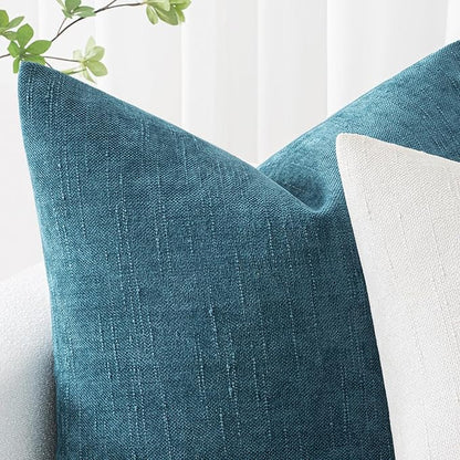 MIULEE Pack of 2 Decorative Throw Pillow Covers Soft Chenille Throw Pillows Solid Textured Cushion Covers for Couch Sofa Bedroom Living Room 20x20 Inch, Teal Blue