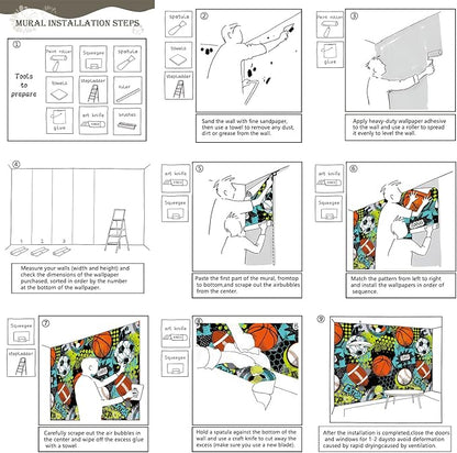 AFZEVEB-Colorful Graffiti Wallpaper Hand-Painted Ball Wall murals for Kids Room 159"x107"(Not Peel and Stick)