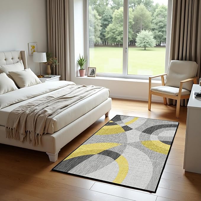 Area Rug Washable 3.3'x5' Ft Non Slip Rubber Backing Foldable Geometry Durable Rug for Living Room, Bedroom, Home Office