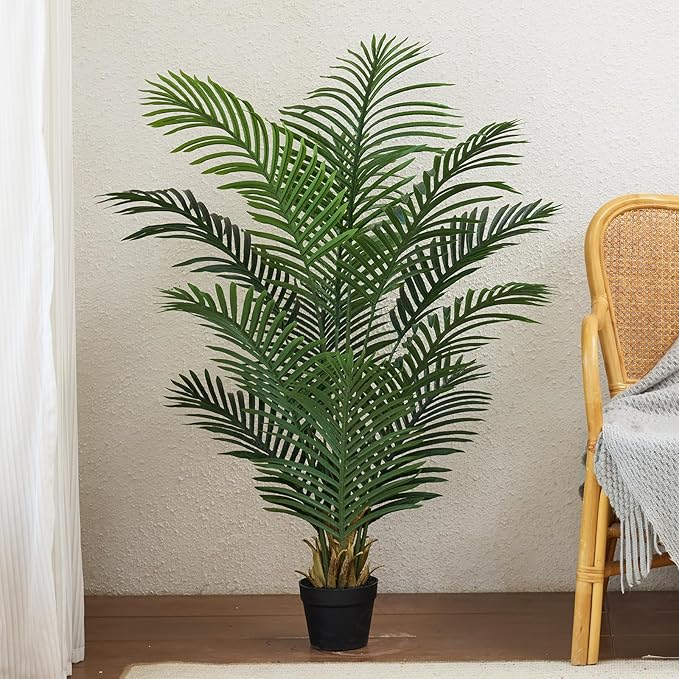 Artificial Palm Tree 4FT Tall Palm Trees UV Resistant Fake Plant Large Potted Faux Tropical Areca Palm Floor Plants for Indoor Outdoor Home Living Room Porch Patio Decor 2 Pack, VN125