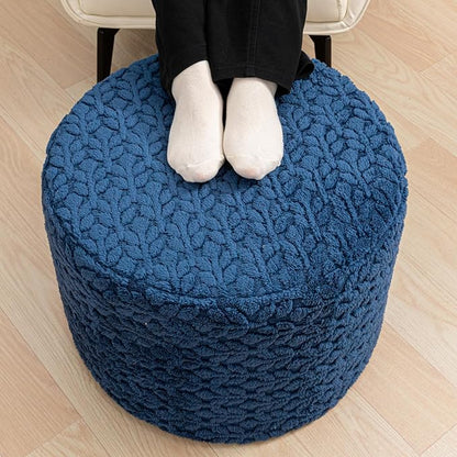 Round Pouf Ottoman Stuffed 20 x 20 x 14 Inches Boho Poof Foot Stool Home Decor Floor Pouffe Ottoman Foot Rest for Couch Sofa Bean Bag Chairs Living Room Bedroom (Navy Blue)