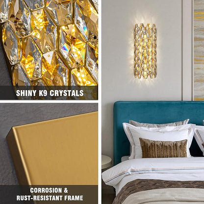 Crystal Wall Sconces,Modern Gold Wall Light Fixtures,Luxury Indoor Wall Lamp,Vanity Wall Mount Lamps for Living Room,Bedroom,Bathroom,Bedside,Hallway,Stairway