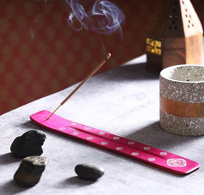 Bless-International Traditional-Handmade-Burner Wooden-Incense-Stick-Holder Ash-Catcher-Stand for-Aromatherapy-Meditation-Yoga (Heart Pink) 10 Inches, Pack of 1