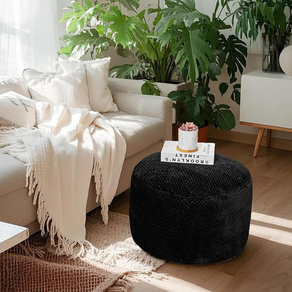 Asuprui Pouf Ottoman Stuffed Pouf Ottoman Foot Rest Stuffed Soft Foot Stool with Filler 20x20x12 Inches Fuzzy Chair Floor Chair Foot Rest with Storage for Living Room Bedroom Black Pouf with Filler